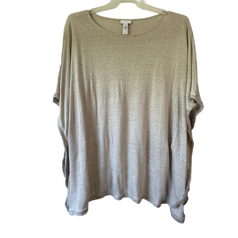 J. Jill Poncho Style Cover-up Airy Top 100% Linen Beige Size XL
